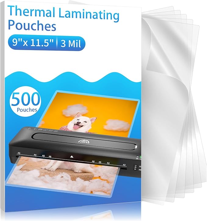Clear Thermal Laminating Pouches – 9 x 11.5 Inch, 3 mil Thick – by MultiLabel