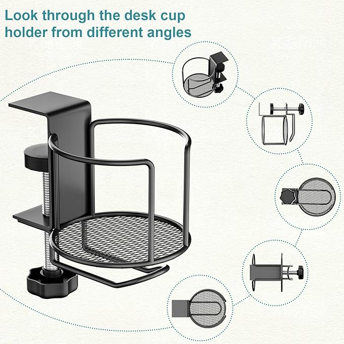 2-in-1 Desk Cup Holder, Anti-Spill Table Water Bottle Holder, Clamp On Table - Image 5