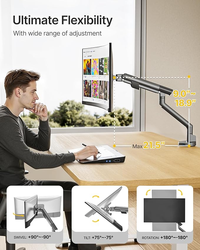 monTEK Single Monitor Arm with USB - Image 3