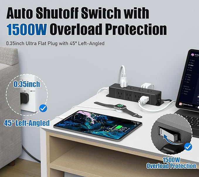 40W Fast Charging Under Desk Power Strip, 12 Outlet Mountable Power Strip - Image 4