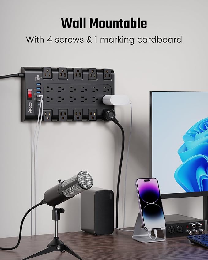 10Ft Power Strip Surge Protector, SUPERDANNY Charging Station 22 Outlets - Image 8