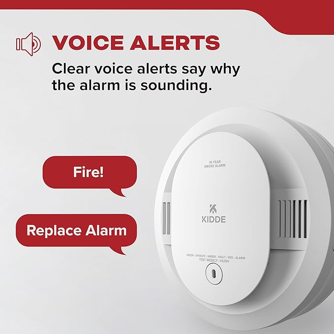 Kidde Smoke Detector for Home, 10-Year Battery Powered, Voice Alerts, LED Light - Image 4