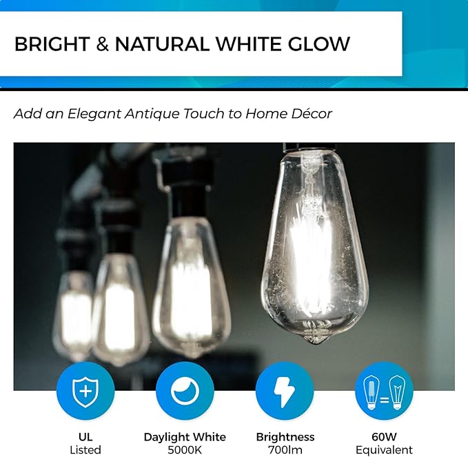 Hizashi Vintage LED Edison Bulb Dimmable, 6W Equivalent 60W, 5000k Daylight - Image 4