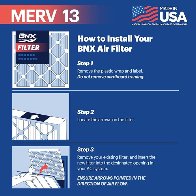 BNX TruFilter 20x20x1 MERV 13 AC Furnace Air Filter - Image 6