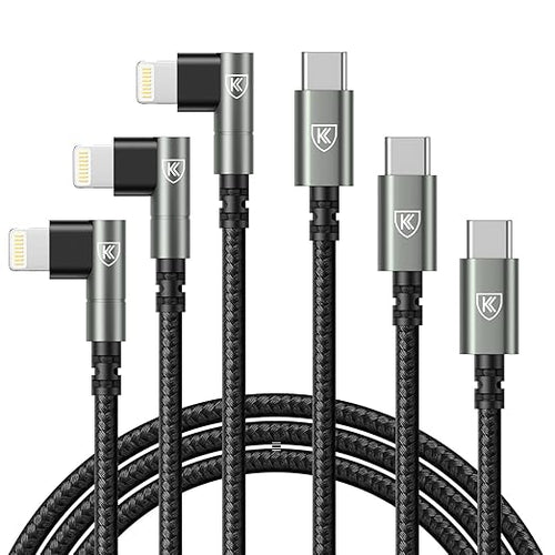 90 Degree iPhone Charger 6FT 3Pack USB C to Lightning Cable Fast Charging Cord by KIYODA
