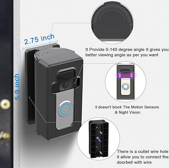 Anti-Theft Adjustable Video Doorbell door mount Corner Mount Compatible - Image 3