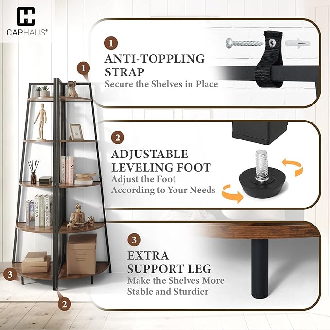 CAPHAUS Tall Corner Shelf Stand, 6-Tier Display Shelves, Ladder Corner Wood - Image 5
