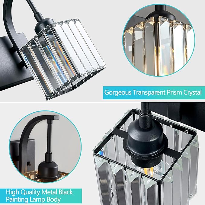 FDPBY Crystal Vanity Lights 6-Light Black Bathroom Vanity Lights Modern Crystal - Image 5