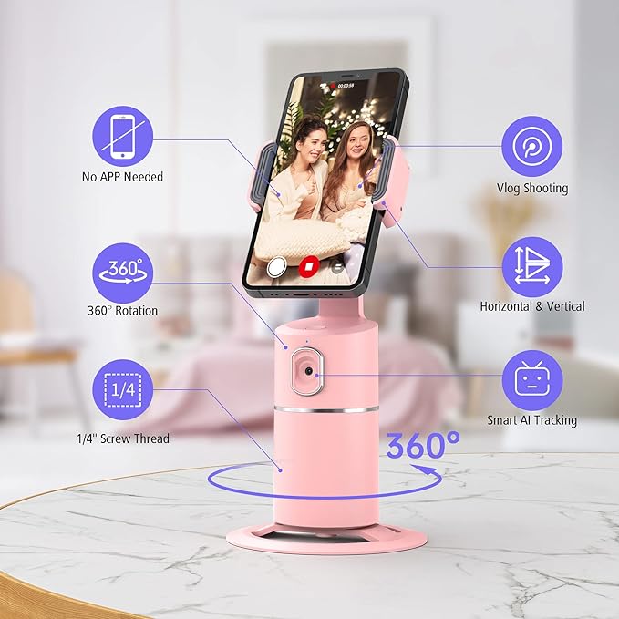 camrola Auto Face Tracking Phone Holder, No App Required, 360° Rotation Face - Image 2