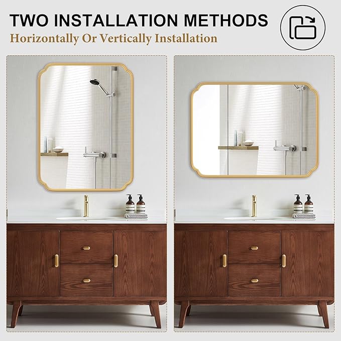 30"x48" Gold Bathroom Mirror for Wall, Large Brass Gold Bathroom Vanity Mirror - Image 4