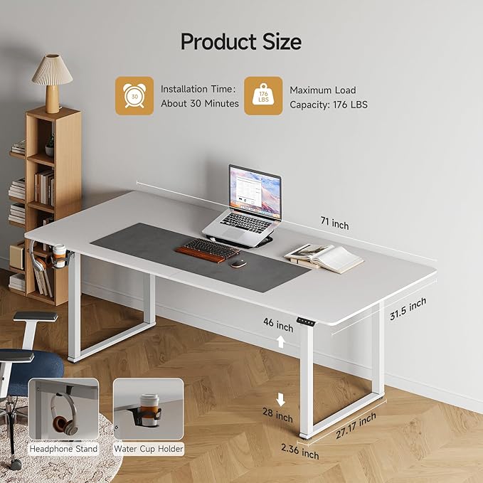 ONBRILL Standing Desk, 71x32 Inches Rectangle Stand Up Desk - Image 2