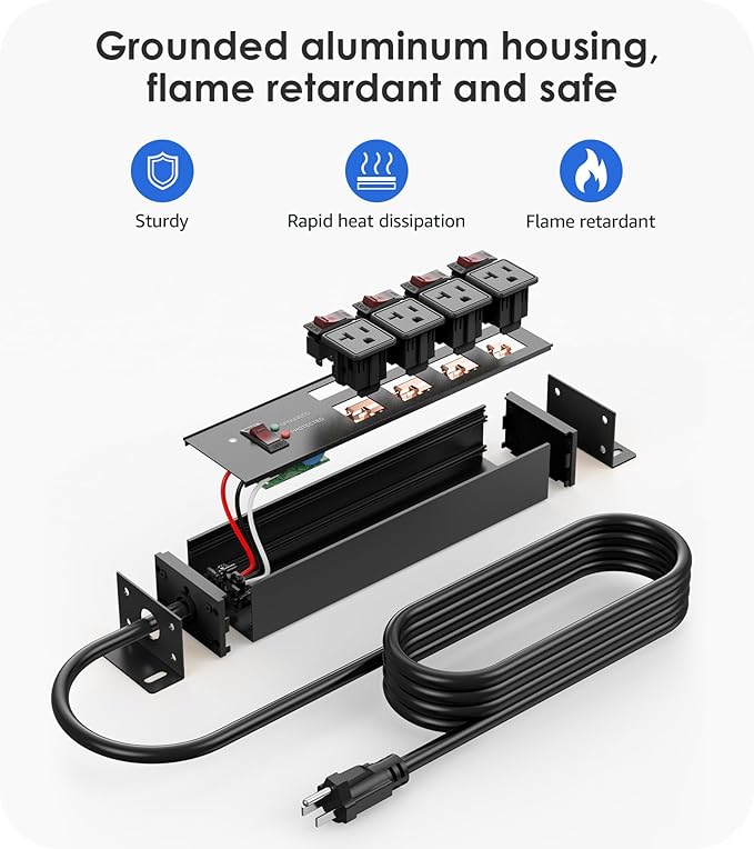 CCCEI Heavy Duty Surge Protector Power Strip 20 Amp Individual Switches. 15FT - Image 6