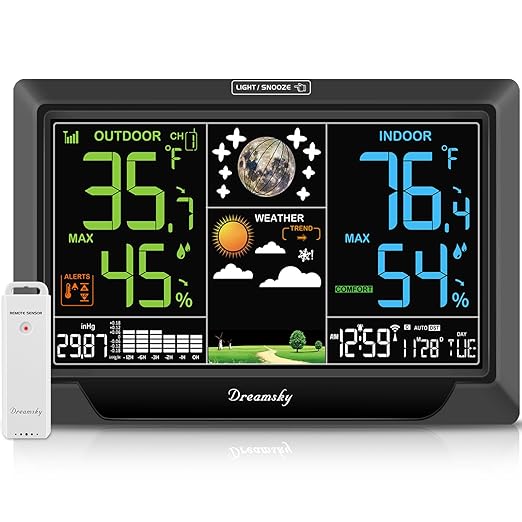 DreamSky Weather Station Indoor Outdoor Thermometer Wireless, Atomic Clock by DreamSky