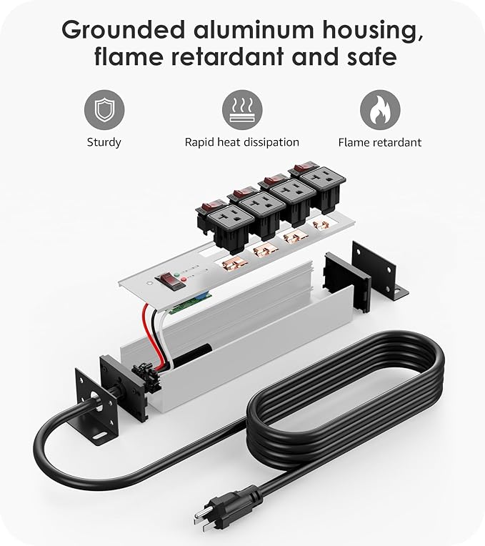 CCCEI Heavy Duty Surge Protector Power Strip 20 Amp Individual Switches. 15FT - Image 6