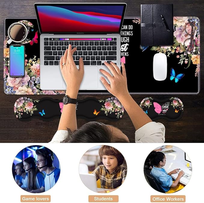 Ergonomic Keyboard Wrist Rest & Mouse Pad Wrist Rest Set, Butterfly Quote Bible - Image 7