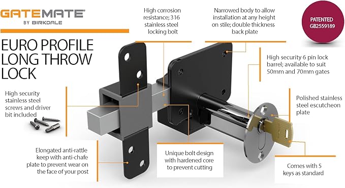 GateMate Long Throw Gate Lock, Euro Profile Gate Lock - Image 6