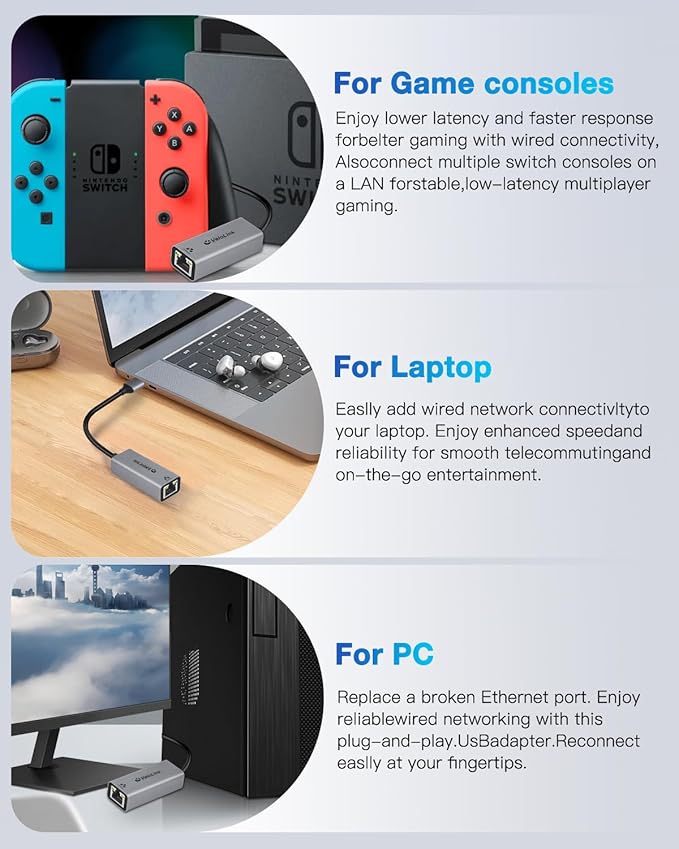 USB a to ethernet Adapter, USB gigabit 1000Mbps Plug and Play - Image 5
