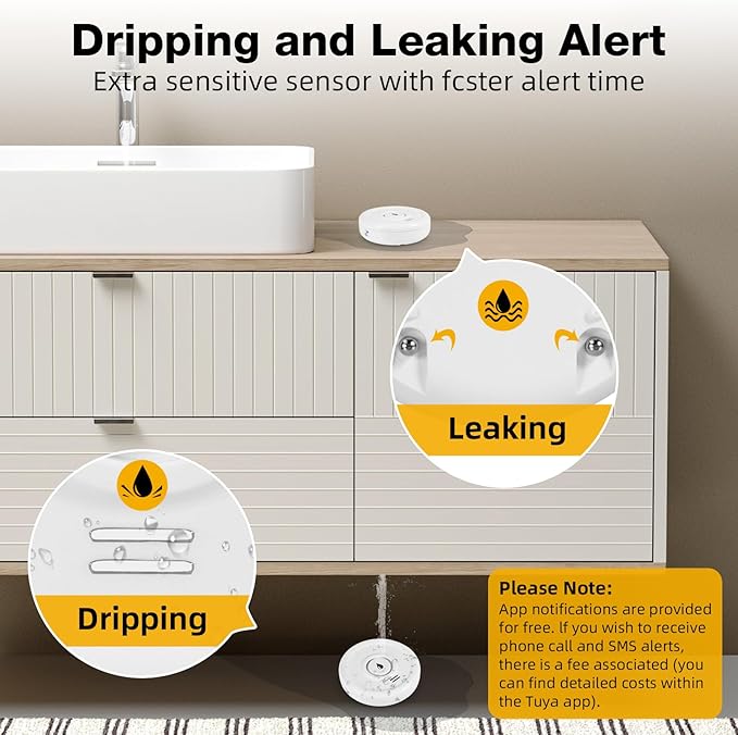 Douevo WiFi Water Leak Sensor, 100 dB Water Alarm Leak Detector, - Image 2