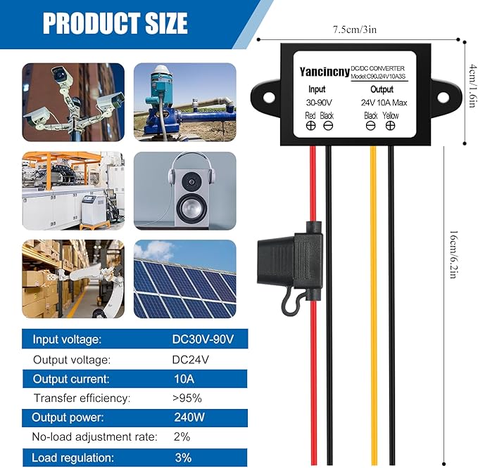 Yancincny 24V 10A 240W DC-DC Buck Converter 30V-90V to 24 Volt 10A Transformer - Image 7
