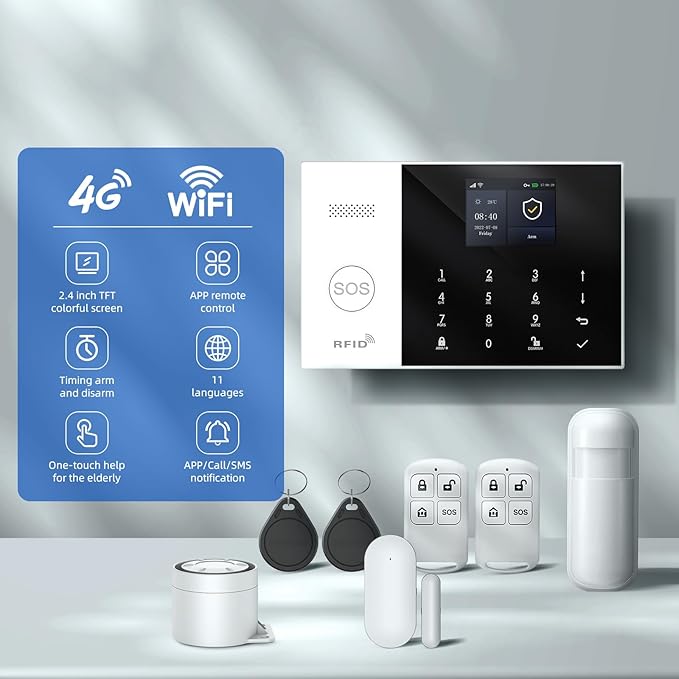 LWOHSI Wireless Home Alarm System, 24 Pieces DIY 4G/WiFi Home Security Systems - Image 5