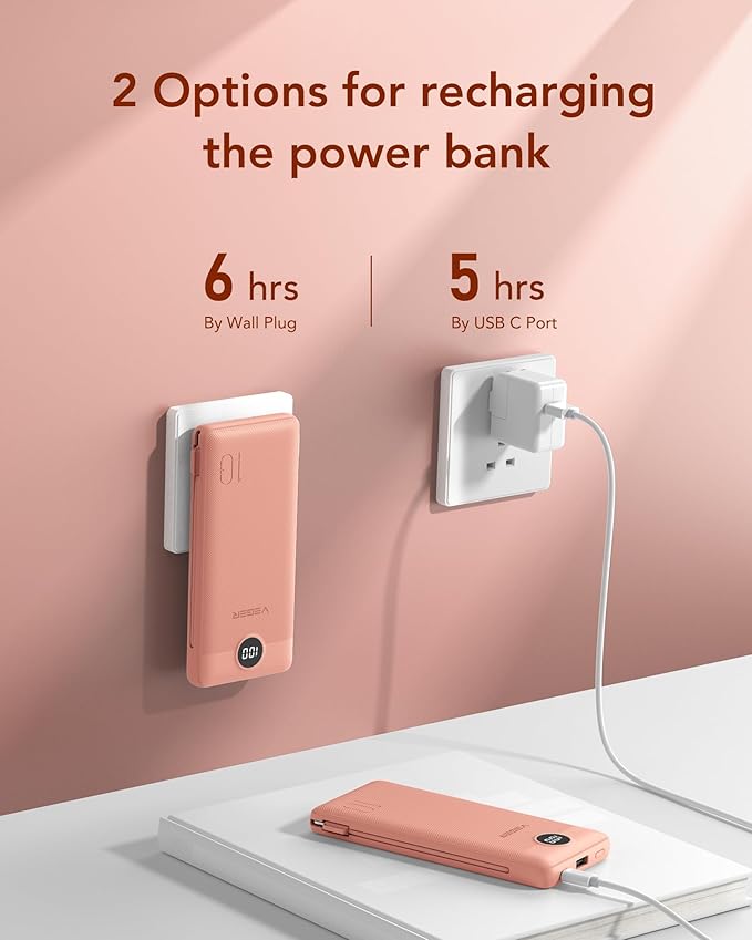 VEGER Portable Charger for iPhone Built in Cables and Wall Plug, 10000mah Slim - Image 7