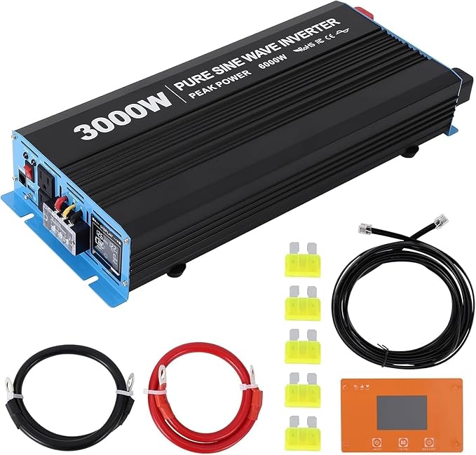 3000W Pure Sine Wave Inverter 1 USB Port 5v/2.1a, LCD Display&Remote Controller by Unknown