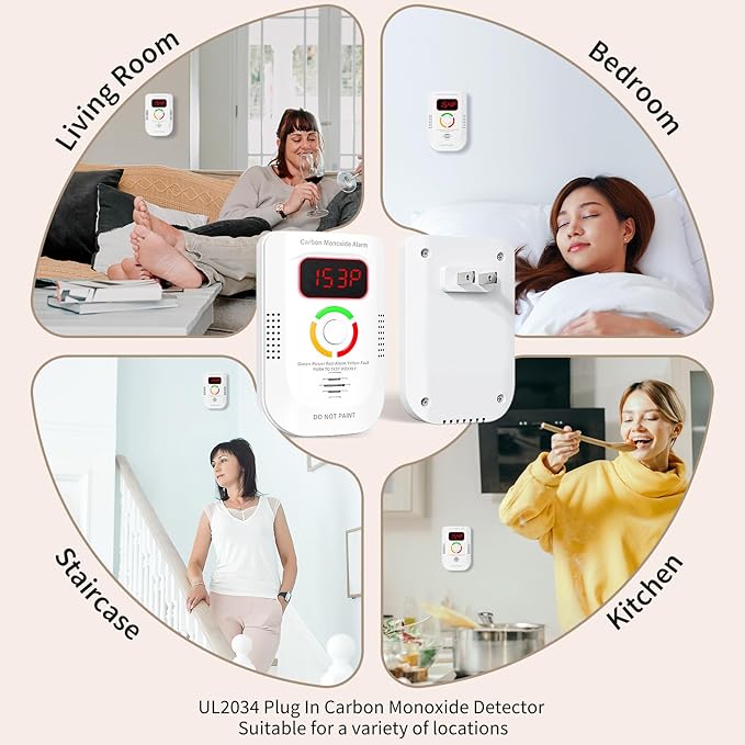 3 Pack Carbon Monoxide Detector, Plug-in Wall Carbon Monoxide Alarm, Portable - Image 6