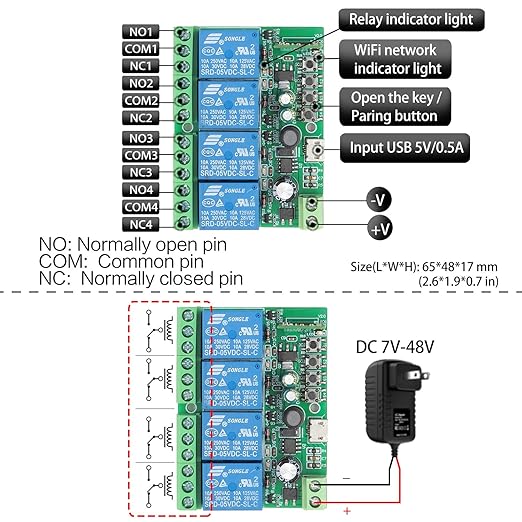 DieseRC 4 Channels WiFi Smart Switch, DC 5V 12V 24V 36V Passive Output Relay - Image 6
