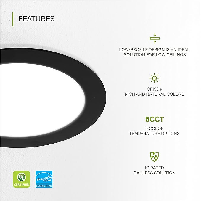 ASD 1 Pack LED Recessed Lighting 6 Inch 15W, 5 CCT 2700K-5000K CRI90+, IC Rated - Image 3