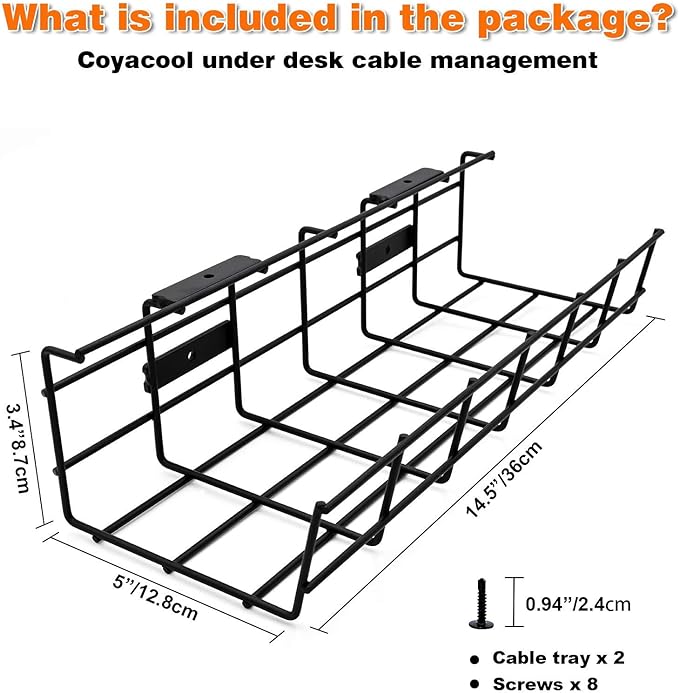 COYACOOL Under Desk Cable Management- 2 Pack Cord Organizer. Metal Wire Cable - Image 5