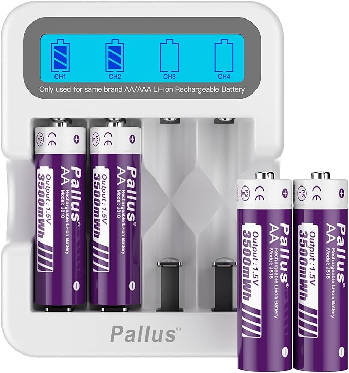 Pallus Rechargeable Lithium AA Batteries, 4 Pack 3rd Lithium Rechargeable AA by Pallus