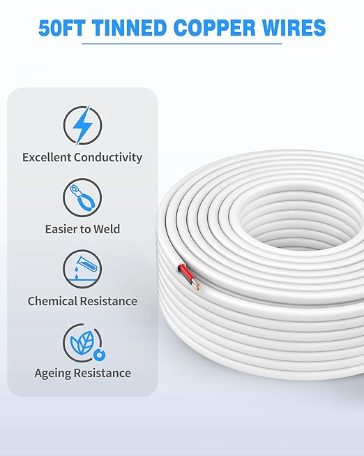 NAOVEO 18 Gauge Wire 2 Conductor Electrical Wire, 18 AWG Stranded PVC Tinned - Image 6