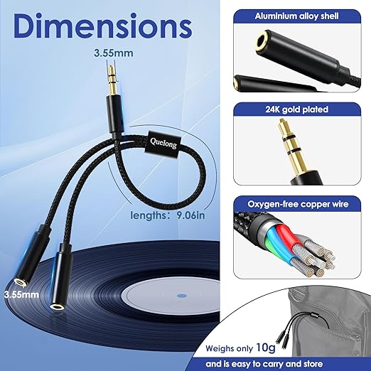 Quelong 5Pcs Headphone Splitter, Dual Headphone Nylon Braided Extension Cable - Image 4