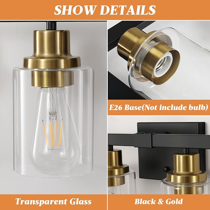 DIKAIDA 5-Light Black and Gold Bathroom Vanity Light, Bathroom Light Fixtures - Image 4