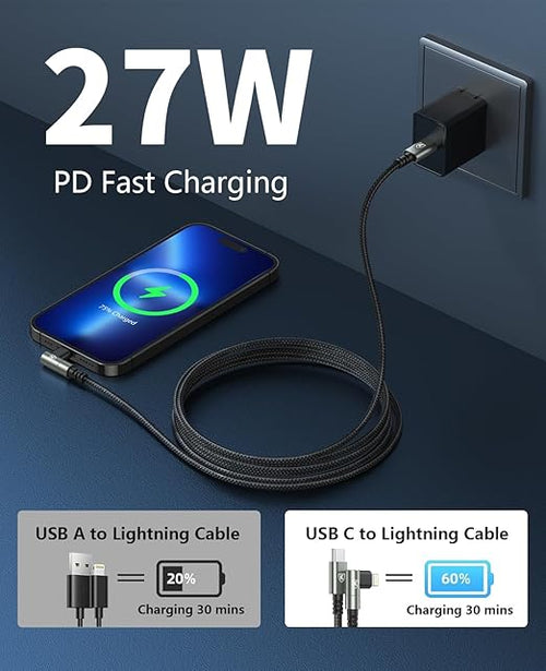 90 Degree iPhone Charger 6FT 3Pack USB C to Lightning Cable Fast Charging Cord - Image 2