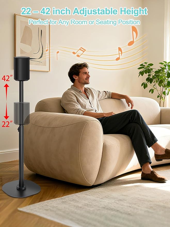 Haturi Speaker Stand Single for Sonos ERA 300 & 100, Height Adjustable 22”–42” - Image 3