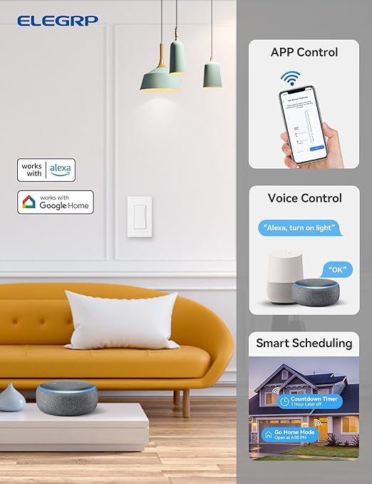 ELEGRP Smart Dimmer Light Switch DTR30, Single Pole or 3 Way, 2.4GHz Wi-Fi - Image 2
