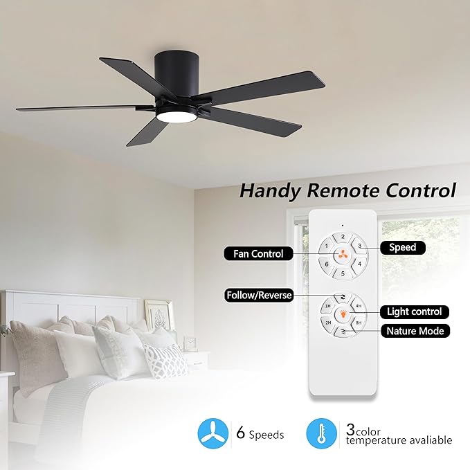 WINGBO 52" DC Flush Mount Ceiling Fan - Image 2