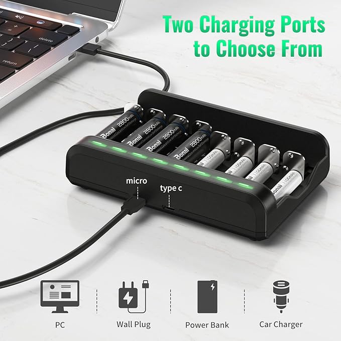 BONAI AA AAA Rechargeable Batteries Charger Set, 4 Pack 2800mAh AA and 4 Pack - Image 5