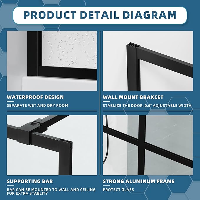 Goodyo 46" X 72" Shower Door Clear Tempered Glass Framed Shower Screen Walk-in - Image 4