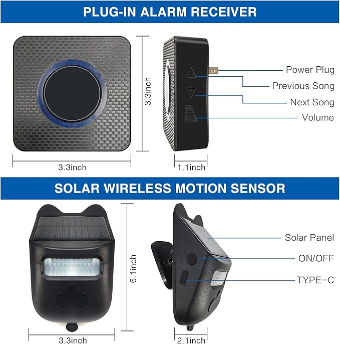 HoneTeek Solar Driveway Alarm, Wireless 600ft Range Driveway Motion Sensor - Image 2