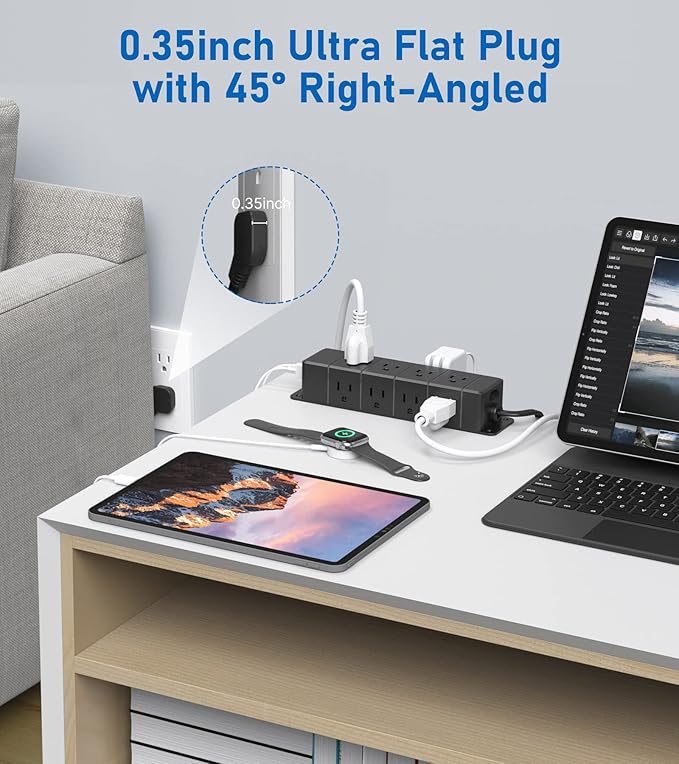 30W USB C Power Strip Surge Protector, 4 Side 12 Outlets Desk Power Strip - Image 4