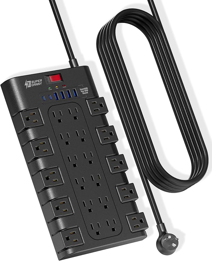 10Ft Power Strip Surge Protector, SUPERDANNY Charging Station 22 Outlets - Image 9