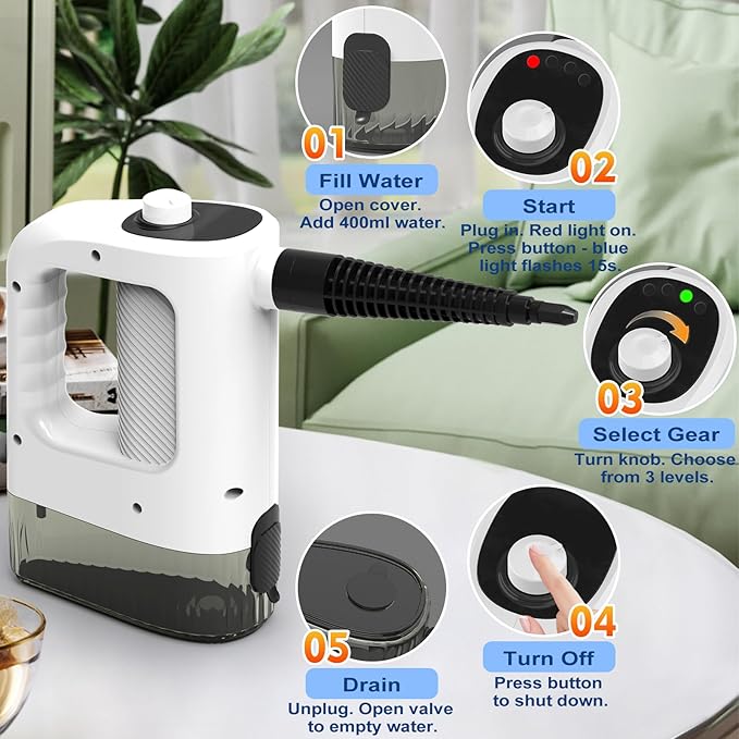 Steam Cleaner, 3-Level Adjustable Handheld Steam Cleaner, 15s Heat-Up, 400ML - Image 6