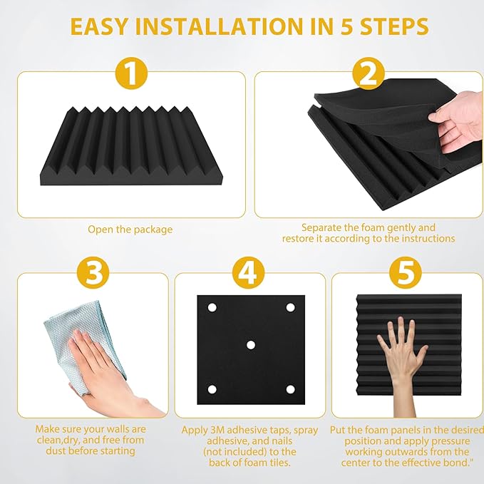 Acoustic Foam Panels 48 Pack 1" x 12"x 12" Saiqiang Red Soundproofing Panels - Image 4