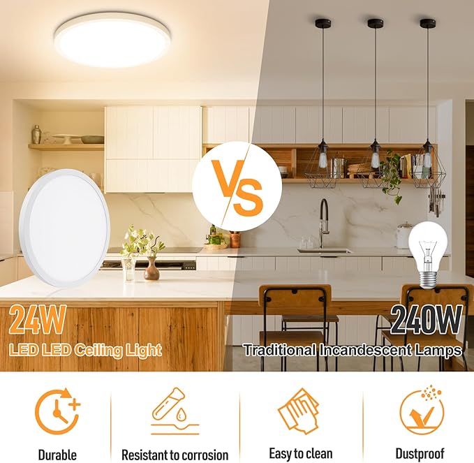 SunRider LED Flush Mount Ceiling Light Fixture, 3000K Warm White, 12 Inch 24W - Image 4
