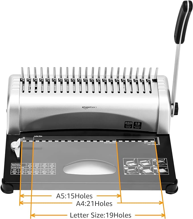 Amazon Basics Comb Binding Machine, 350 Sheets Capacity, - Image 5