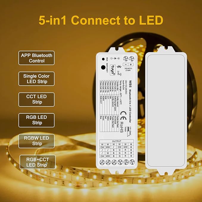 icever 5in1 WB5 LED Controller Bluetooth Control 2.4GHz Dimmable CCT RGB RGBW - Image 3