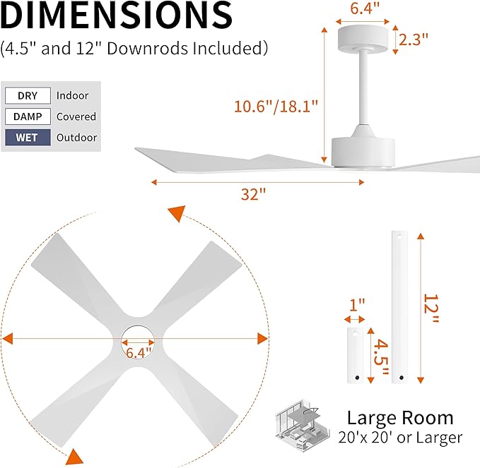 WINGBO 64" Wet Rated Outdoor Ceiling Fan - Image 4