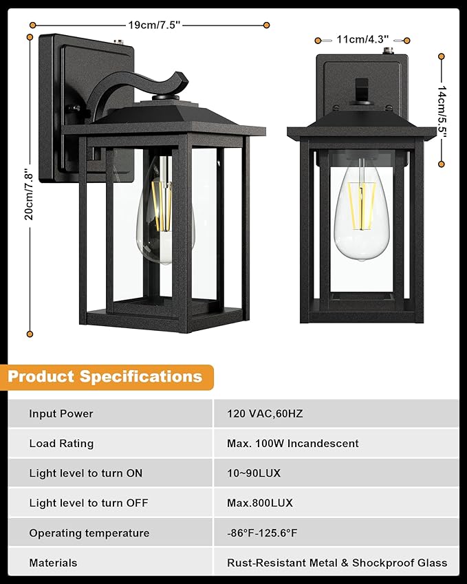LTBLIGHT 2-Pack Dusk to Dawn Outdoor Light Fixtures, Modern Black Sensor Porch - Image 6